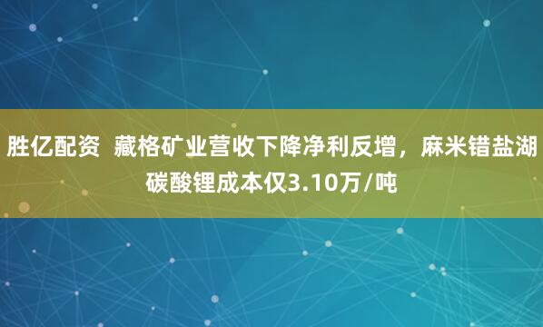 胜亿配资  藏格矿业营收下降净利反增，麻米错盐湖碳酸锂成本仅3.10万/吨